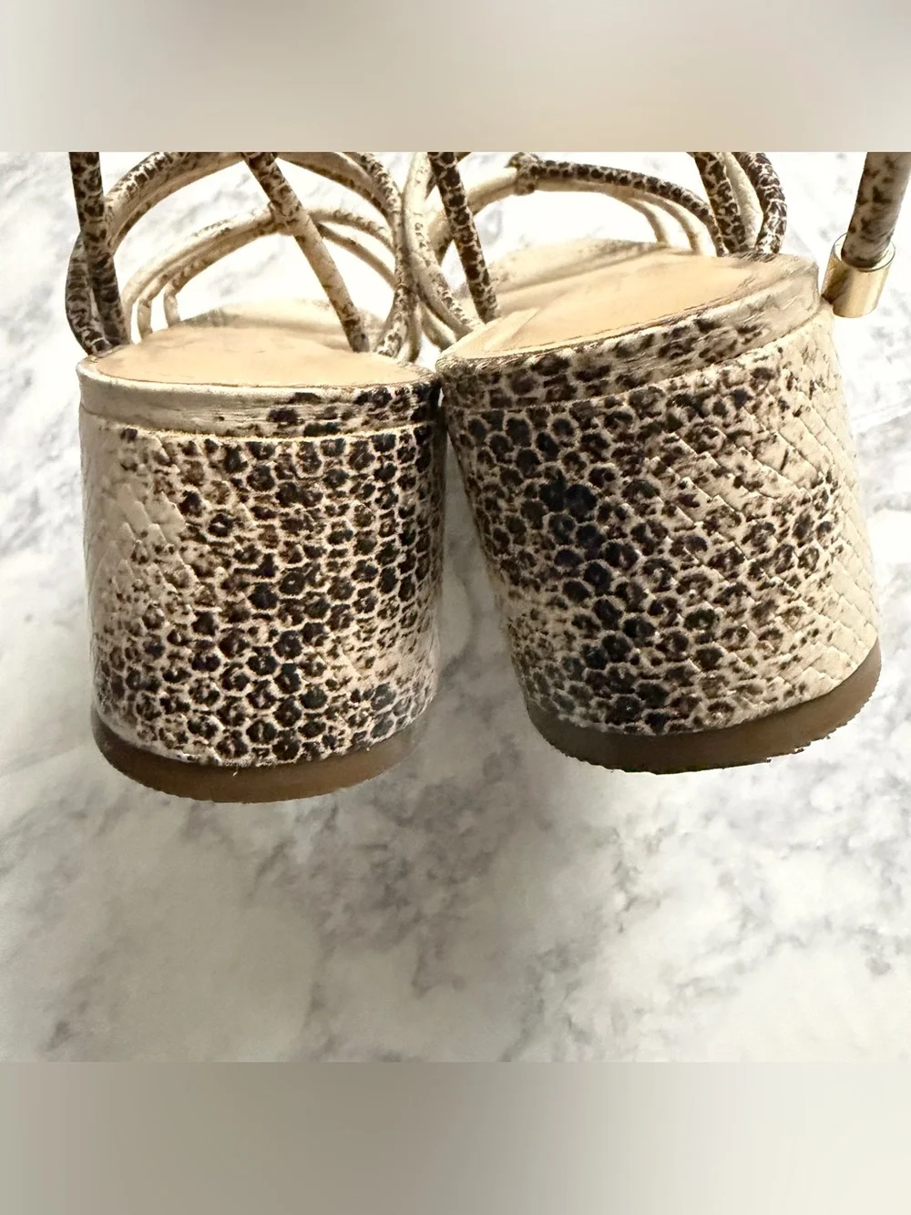 CECILIA NY Cream Snake-Print Chunky Platform Sandals Strappy Tie Summer Size 9